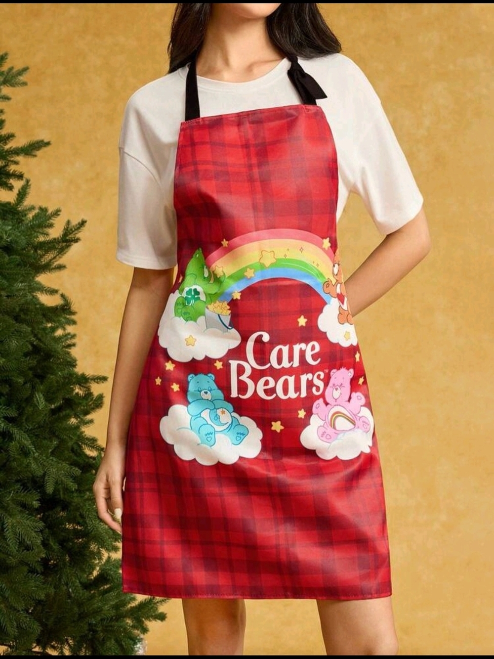 Care Bears Red Plaid Apron with Rainbow & Character Graphics